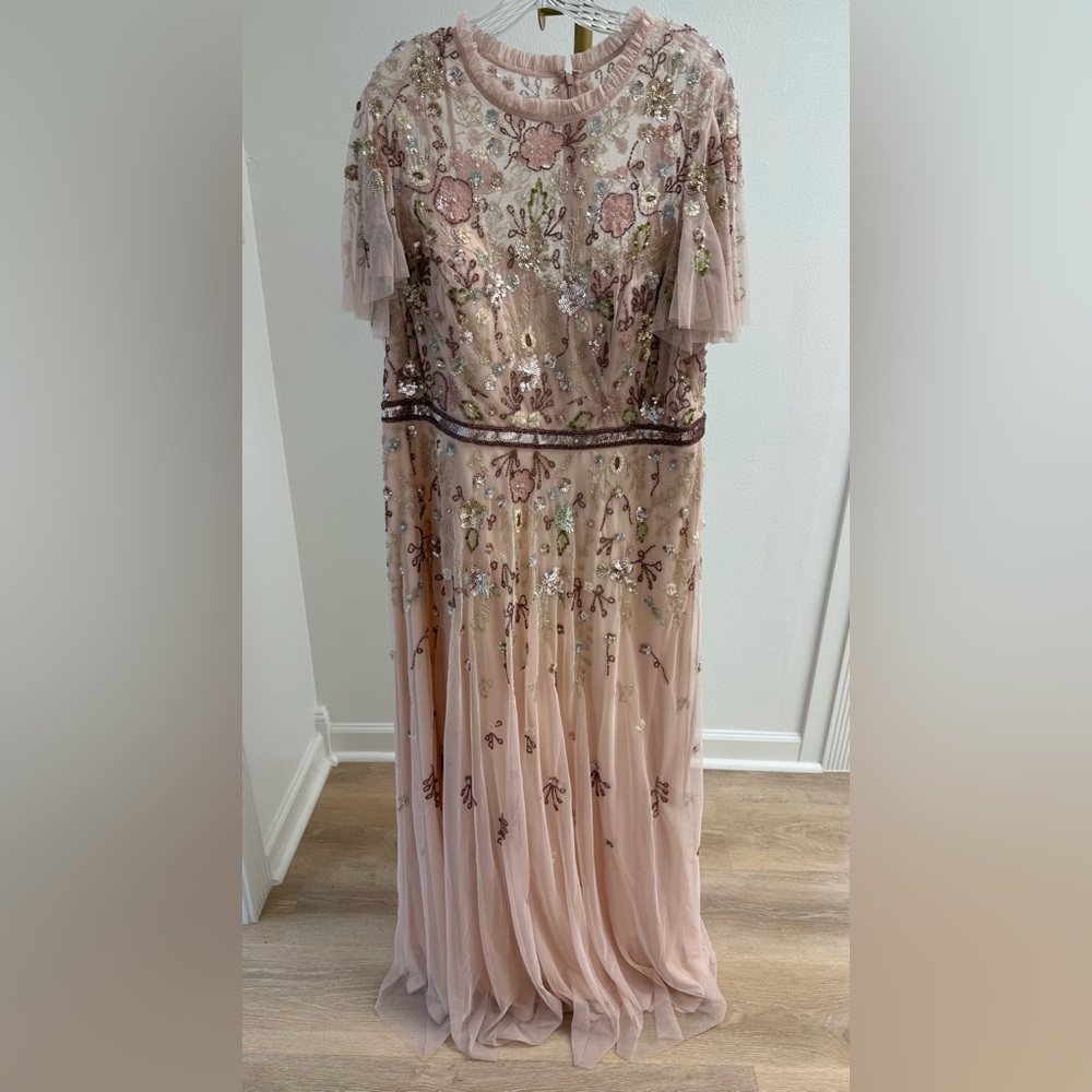 NWT Mac Duggal Pink Embellished High Neck Butterfly Sleeve Gown Style 9136 Sz 18